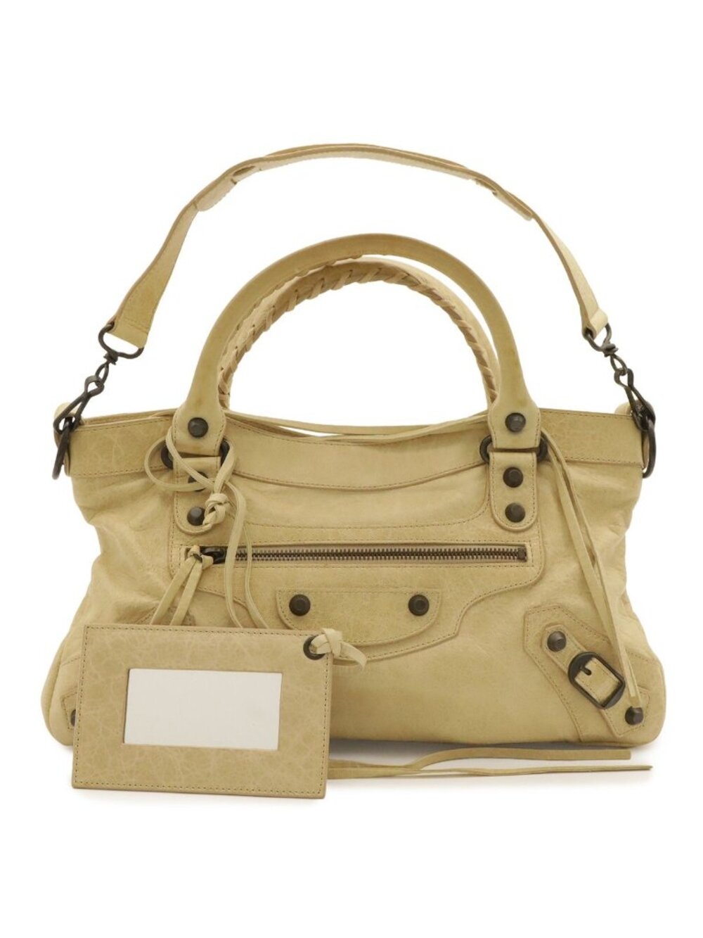 Balenciaga the First 2-Way Shoulder Bag Leather Cream Yellow with Mirror